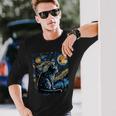 Starry Night Cat Van Gogh Cat Lover Cat Mom Cat Dad Long Sleeve T-Shirt Gifts for Him