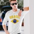 Brazilian National Flagintage Patriotic Football Brazil Green Langarmshirts Geschenke für Ihn