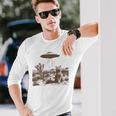 Retro 90S Western Vintage Ufo Cowboy Cat Wild West Kitten Long Sleeve T-Shirt Gifts for Him