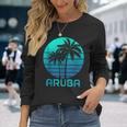 Aruba Vintage Souvenir Pride Palm Trees Surfer Beach Long Sleeve T-Shirt Gifts for Her