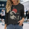 Bruh The Great Wave Kanagawa Japanese Surfing Cat Long Sleeve T-Shirt Gifts for Her