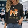 Happy Shiba Dog Celebrates New Year's Eve In Christmas Lights Langarmshirts Geschenke für Sie