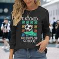 I Kicked 100 Days Of School Soccer Player Sports 100Th Day Long Sleeve T-Shirt Gifts for Her