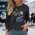 Starry Night Cat Van Gogh Cat Lover Cat Mom Cat Dad Long Sleeve T-Shirt Gifts for Her
