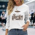 Retro 90S Western Vintage Ufo Cowboy Cat Wild West Kitten Long Sleeve T-Shirt Gifts for Her