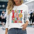 Retro Happy 100Th Day Of School Teachers Kid Happy 100 Days Long Sleeve T-Shirt Gifts for Her