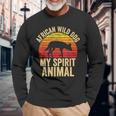 African Wild Dog Is My Spirit Animal Vintage Retro Sunset Long Sleeve T-Shirt Gifts for Old Men