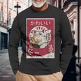 Anime Ramen Cat Retro Japanese Wooden Blockintage Kawaii Cat Langarmshirts Geschenke für alte Männer