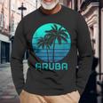 Aruba Vintage Souvenir Pride Palm Trees Surfer Beach Long Sleeve T-Shirt Gifts for Old Men
