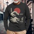 Bruh The Great Wave Kanagawa Japanese Surfing Cat Long Sleeve T-Shirt Gifts for Old Men