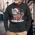 Cat Wearing Ugly Christmas Jumper And Santa Hat Cute Kitten Langarmshirts Geschenke für alte Männer