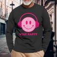 Chillibes 70S Pink Smile Face Music Headphones Happy Face Langarmshirts Geschenke für alte Männer