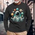 Divertido Astronauta Espacial Malabares Planetas Sistema Solar Niños Camiseta de manga larga Regalos para ancianos