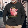 Divertido Cerdo Con Corona Para Los Amantes Del Reino Y Los Cerditos Camiseta de manga larga Regalos para ancianos