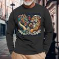 Dragon Japonaisintage Combat Tigre Géant Folklore Asiatique T-shirt à manches longues Cadeaux pour les vieillards