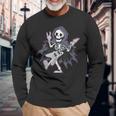 Esqueleto Calavera Guitarra Rock En Heavy Metal Diablo Cuernos Música Camiseta de manga larga Regalos para ancianos