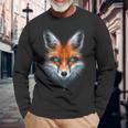 Fox Animal Blue Eyes Illustration Fox Langarmshirts Geschenke für alte Männer