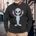 Alien Peace Sign Smiling Face Rave Music Trippy Langarmshirts Geschenke für alte Männer