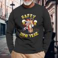 Happy New Year Santa With Rudolph The Reindeer Party Langarmshirts Geschenke für alte Männer