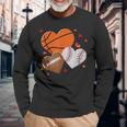 Heart Football Basketball Baseball Valentines Day Boys Mens Long Sleeve T-Shirt Gifts for Old Men