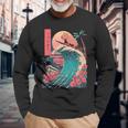 Japanese Capybara Surfing Wave Great Wave Japan Long Sleeve T-Shirt Gifts for Old Men
