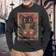 Kawaii Cat Graphic Cat Eating Ramen Japanese Anime Long Sleeve T-Shirt Gifts for Old Men
