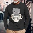 Kit-Tea Cute Kitten In Tea Cup Cat Lover Cat Pun Long Sleeve T-Shirt Gifts for Old Men