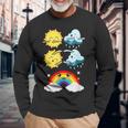 Lustige Tanzende Sonne Wolke Regenbogen Natur Regen Sommer Langarmshirts Geschenke für alte Männer