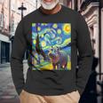 Moo Deng Hipopótamo Pygme Y La Noche Estrellada Camiseta de manga larga Regalos para ancianos