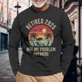 Retired 2025 Not My Problem Anymore Vintage Beach Retirement Long Sleeve T-Shirt Gifts for Old Men