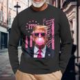 Retro Trump Bubble Gum Pink Usa Flag Trump Won 2024 Long Sleeve T-Shirt Gifts for Old Men