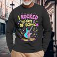 I Rocked 100 Days Of School Celebration 100Th Rock Guitar Long Sleeve T-Shirt Gifts for Old Men