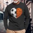 Soccer Basketball Ball Heart Sports Lover Valentines Day Long Sleeve T-Shirt Gifts for Old Men