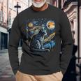 Starry Night Cat Van Gogh Cat Lover Cat Mom Cat Dad Long Sleeve T-Shirt Gifts for Old Men