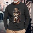 Steam Punk Portrait Cat Kitten Steampunk Sci-Fi Character Langarmshirts Geschenke für alte Männer