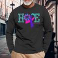 Thyroid Cancer Hope Ribbon Leopard Thyroid Awareness Long Sleeve T-Shirt Gifts for Old Men
