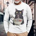 Cat Eating Ramen Vintage Japanese Noodles Long Sleeve T-Shirt Gifts for Old Men