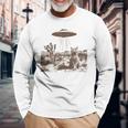 Retro 90S Western Vintage Ufo Cowboy Cat Wild West Kitten Long Sleeve T-Shirt Gifts for Old Men