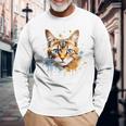 Watercolour Cat Portrait Adorable Animal Lover Gray Langarmshirts Geschenke für alte Männer