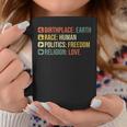 Birthplace Earth Race Human Politics Freedom Religion Love Taza de café Regalos divertidos