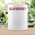 Distressed Team Slafkovsky Last Name Proud Family Blue Tassen Geschenkideen