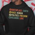Birthplace Earth Race Human Politics Freedom Religion Love Sudadera Regalos divertidos