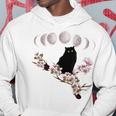 Sakura Chat Noir Fleurs Fleurs De Cerisier Phases Lunaires Sweat à capuche Cadeaux drôles
