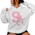Birthday Girl Pink Coquette Bow 9 Year Old Aesthetic Girly Women Hoodie