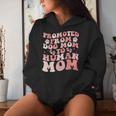 Promoted From Dog Mom To Human Mom Pregnancy Reveal Baby Small Black Women Hoodie Gifts for Her