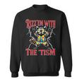 Autism Rizz Em With The Tism Meme Autistic Racoon Hand Rock Sweatshirt