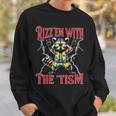 Autism Rizz Em With The Tism Meme Autistic Racoon Hand Rock Sweatshirt Gifts for Him