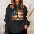 American Flag Baseball Player Bat Fan Catcher Pitcher USA Sweatshirt Gifts for Her