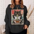 Retro Cat Ramen Japanese Graphic Kawaii Cat Anime Sweatshirt Gifts for Her