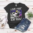 Live Fast Eat Trash Women's T-Shirt - Raccoon Theme for Nature Lovers Unique Gifts